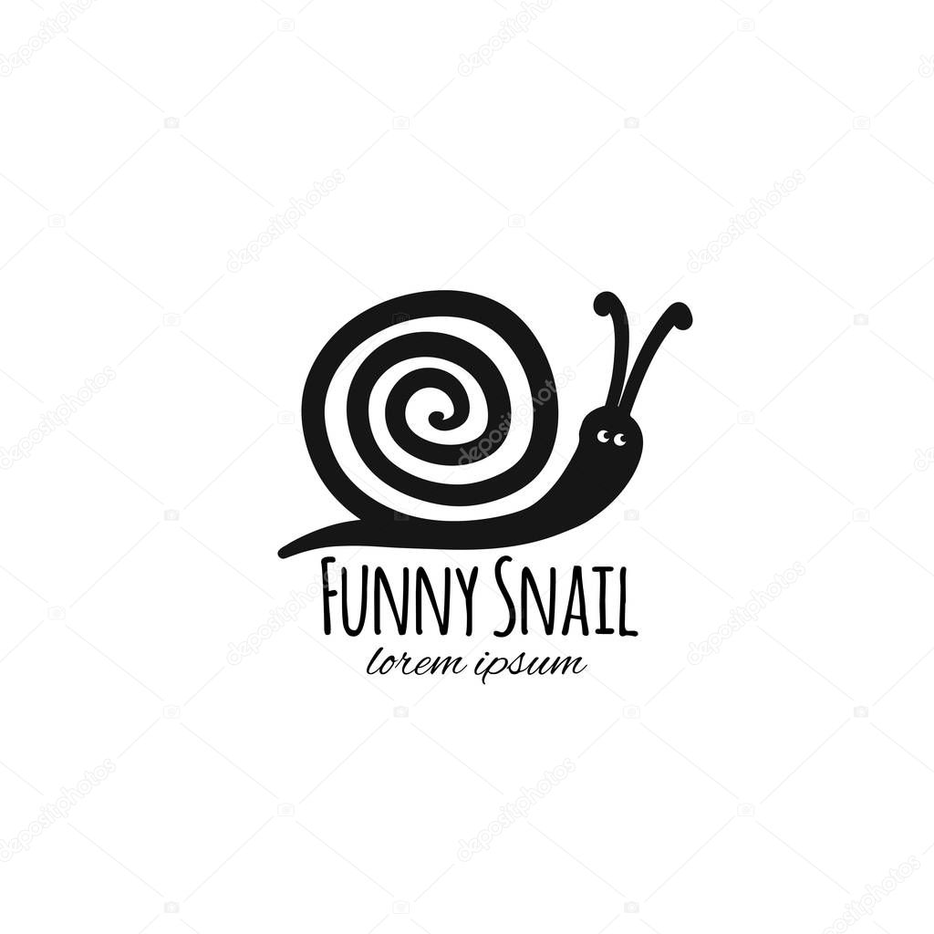 Funny snail, black silhouette for your design. Vector illustration