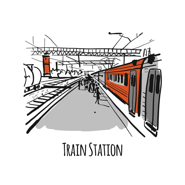 Estación de tren, boceto para su diseño — Vector de stock