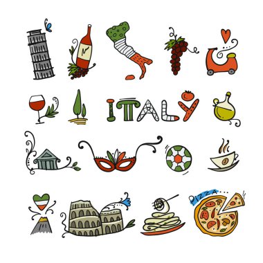 İtalya'ya seyahat. Tasarımlarınız için Icons set