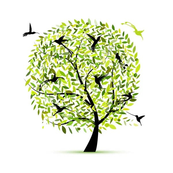 Hummingbird tree, sketch for your design — Stock Vector