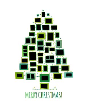 Noel ağacı tebrik kartı tasarımınız için fotoğraf çerçeveleri yaptı. Vektör çizim