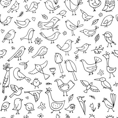 Kuşlar aile, tasarımınız için seamless modeli. Vektör çizim