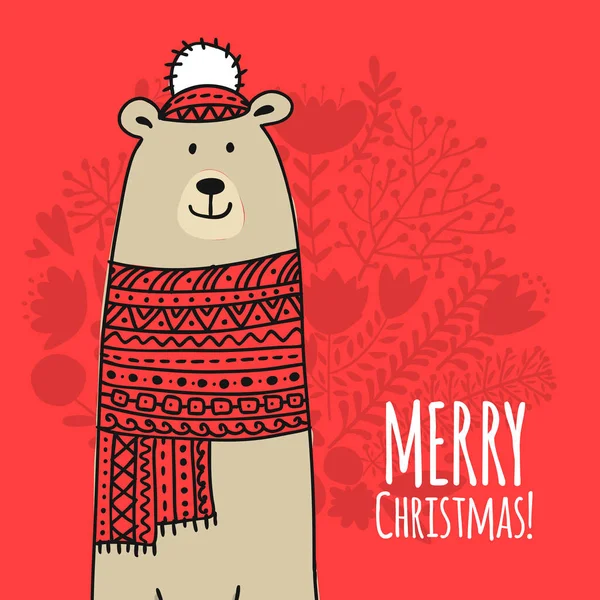 Рождественская открытка с белым медведем Сантой — стоковый вектор