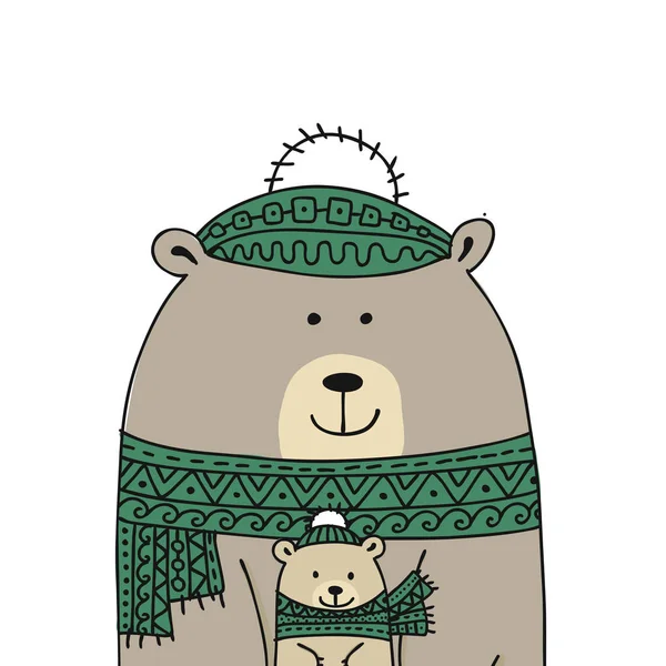 Cartão de Natal com ursos brancos — Vetor de Stock