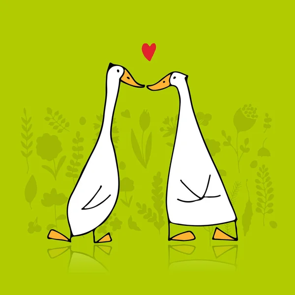 Funny Goose Couple Sketch Your Design Vector Illustration — Stock Vector