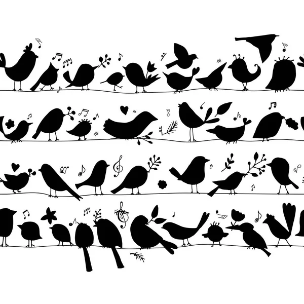 鳥の家族 あなたの設計のためのシームレスなパターン ベクトル図 — ストックベクタ
