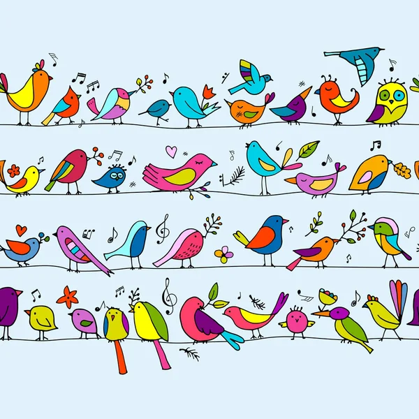 Família Pássaros Padrão Sem Costura Para Seu Design Ilustração Vetorial — Vetor de Stock