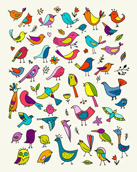 Colección Aves Boceto Para Diseño Ilustración Vectorial — Vector de stock