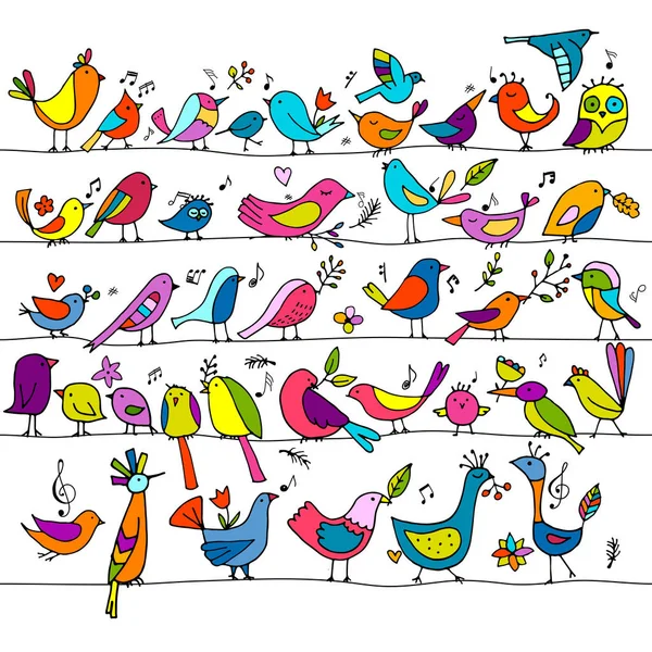 Famiglia Uccelli Modello Senza Soluzione Continuità Vostro Disegno Illustrazione Vettoriale — Vettoriale Stock