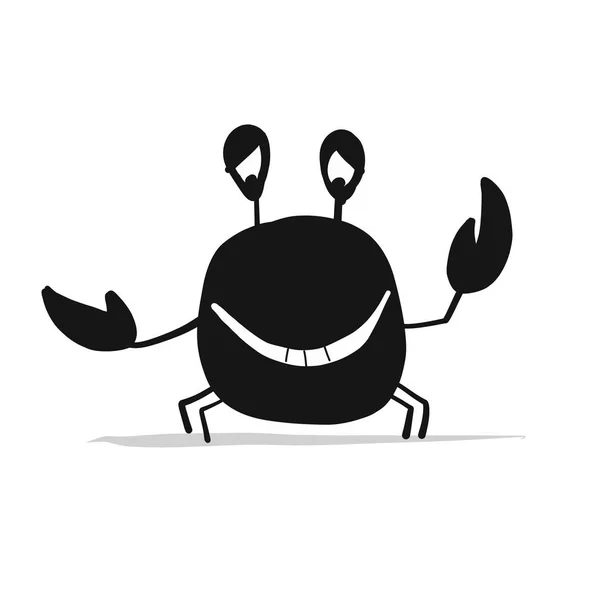 Lustige Krabbe, schwarze Silhouette für Ihr Design — Stockvektor