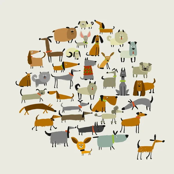 Linda colección de perros, boceto para su diseño — Vector de stock