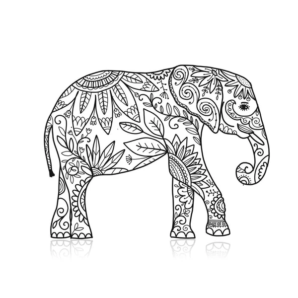 Elefante ornamentado, esboço para o seu projeto — Vetor de Stock