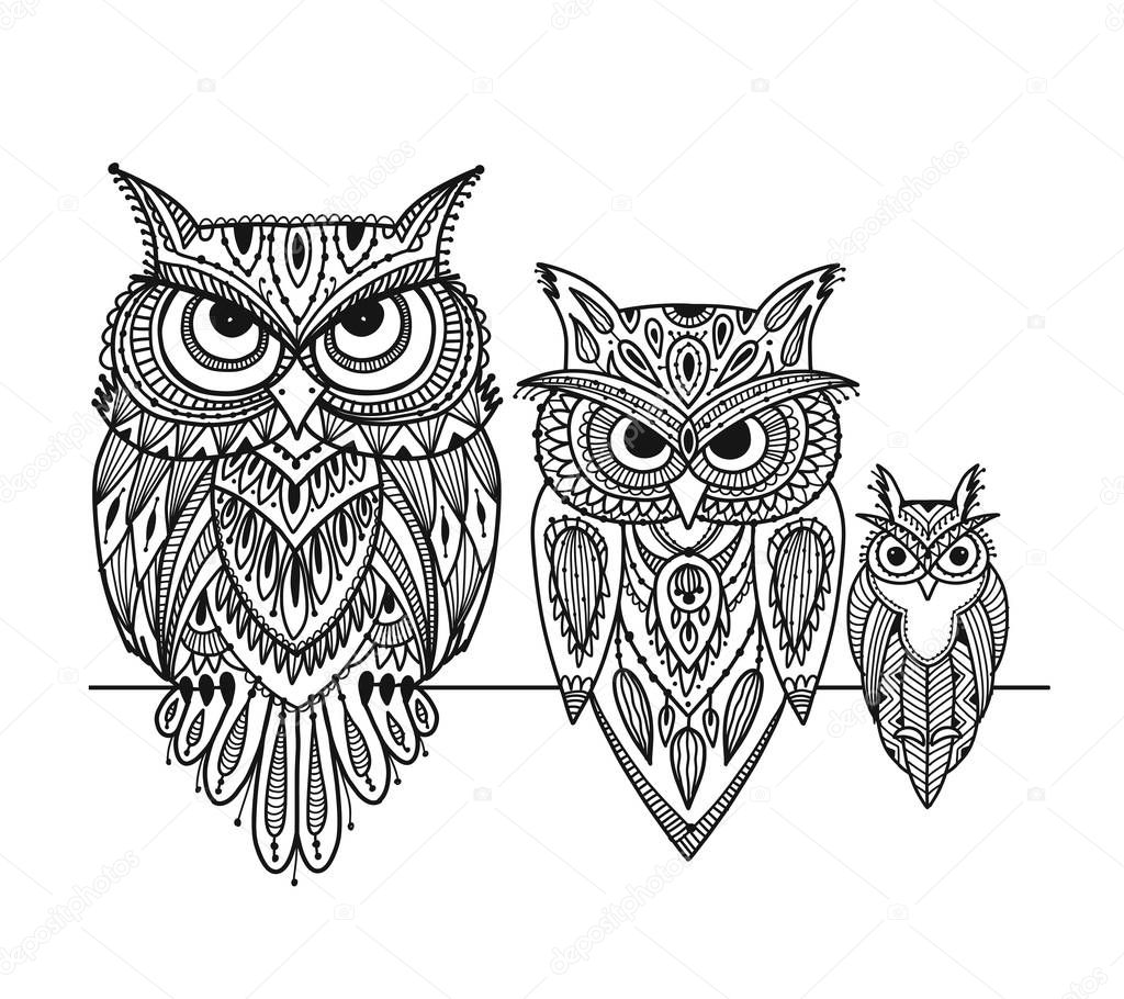 Ornate owl, zenart for your design. Vector illustration