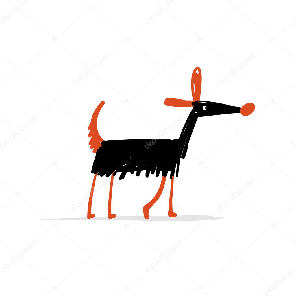 Funny dog, sketch for your design. Vector illustration