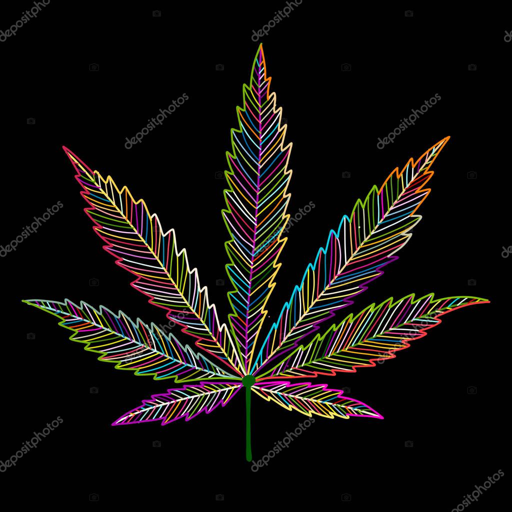 Cannabis leaf, sketch for your design. Vector illustration