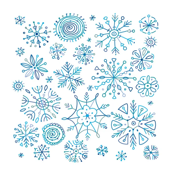 Handgezeichnete Schneeflocken Kollektion für Ihr Design — Stockvektor