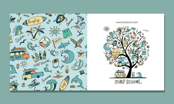 Surfschool, wenskaart ontwerp — Stockvector