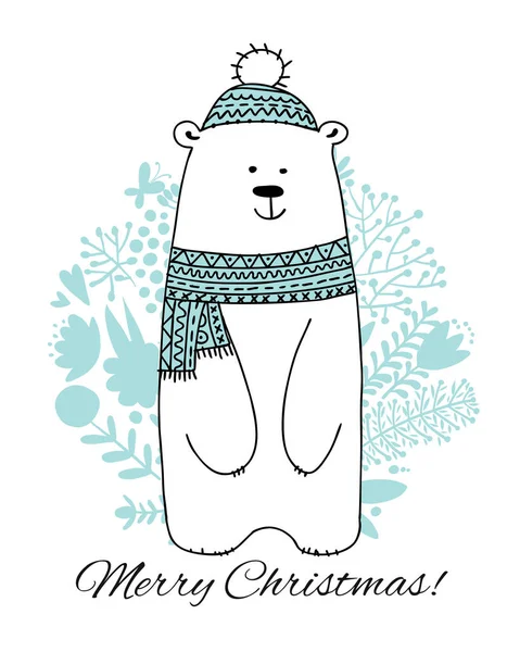 Christmas card with white santa bear — Stock Vector