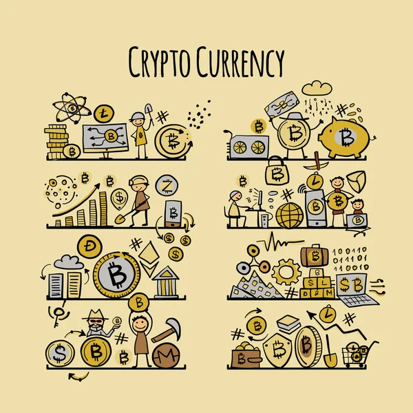 Bitcoin Criptomoneda Tecnología Blockchain Conjunto Iconos Los Estantes Para Diseño — Archivo Imágenes Vectoriales