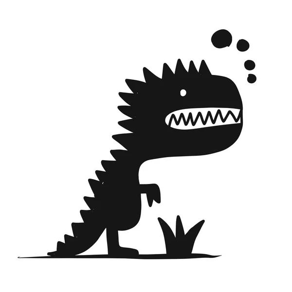 Funny dinosaur, black silhouette, childish style for your design — Stock Vector