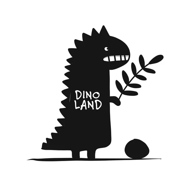 Funny dinosaur, black silhouette, childish style for your design — Stock Vector