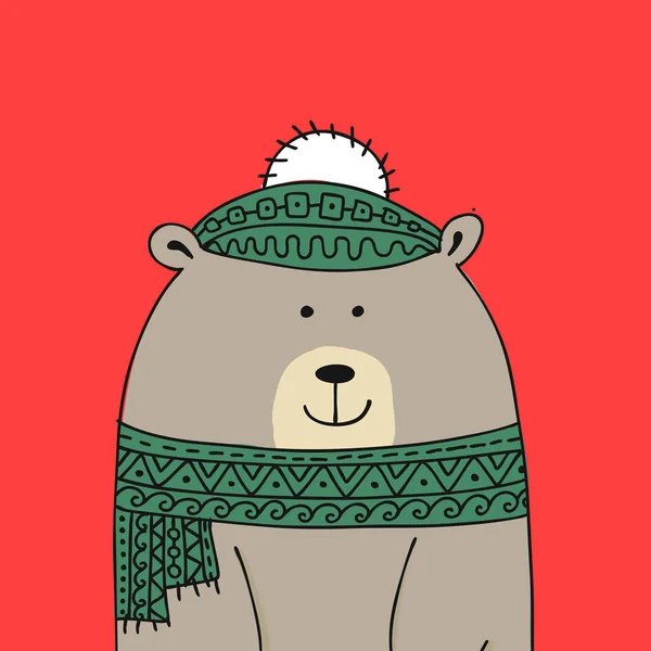 Tarjeta de Navidad con oso blanco de santa — Vector de stock