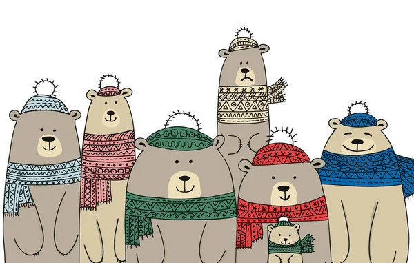 Christmas card with white santa bears family — Stock Vector