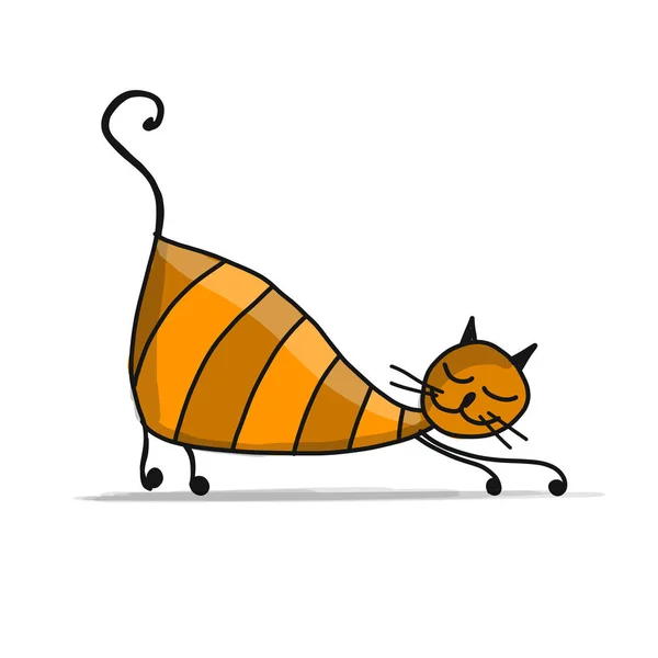 Roztomilý pruhovaná kočka, Skica pro návrh — Stockový vektor