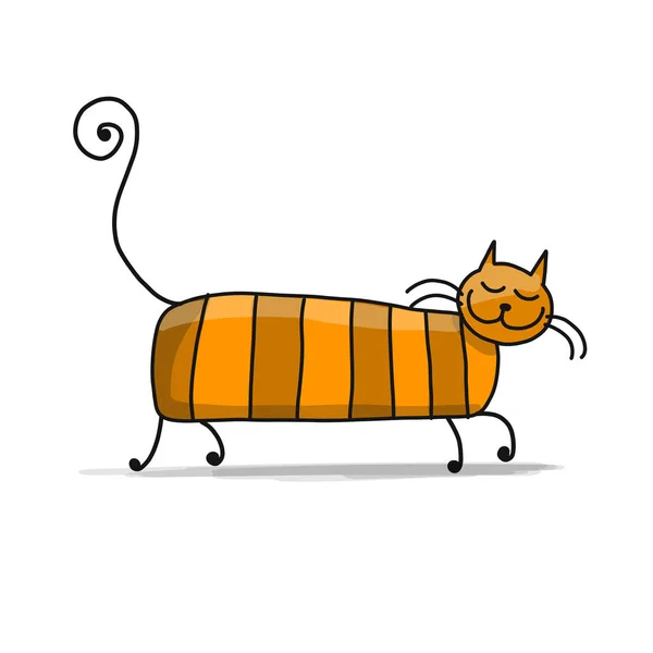 Lindo gato rayado, boceto para su diseño — Vector de stock