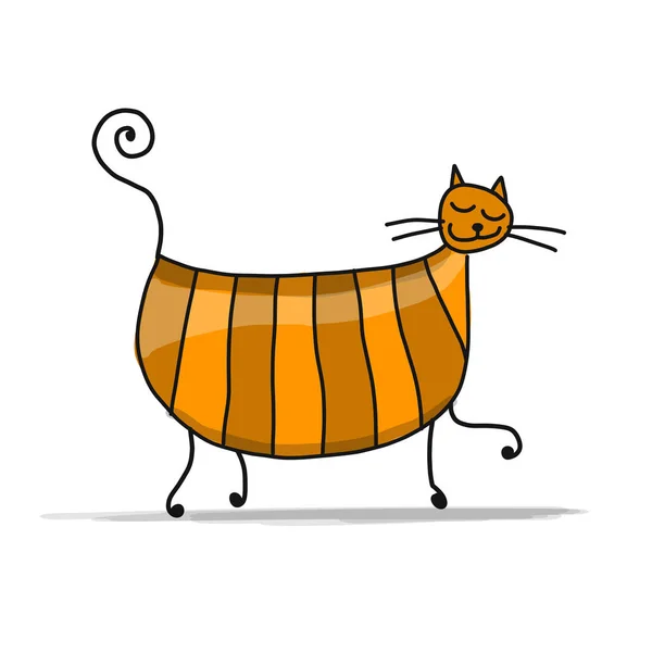 Cute striped cat, sketch for your design — Stock Vector