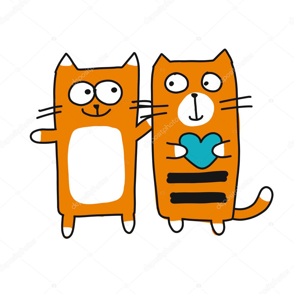 Couple of cat, sketch for your design. Vector illustration