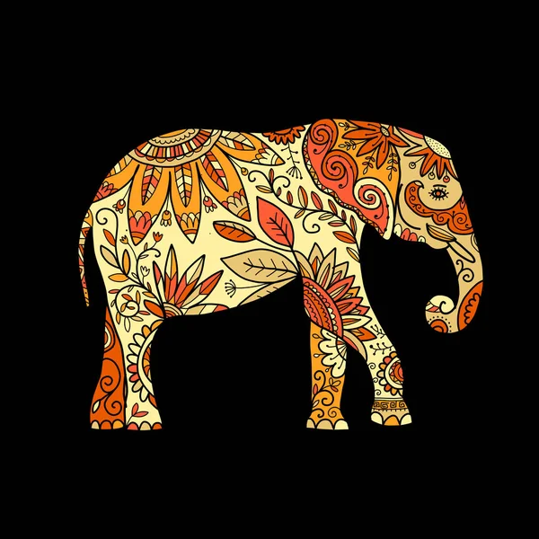 Слон прикрашений, ескіз вашого дизайну — стоковий вектор