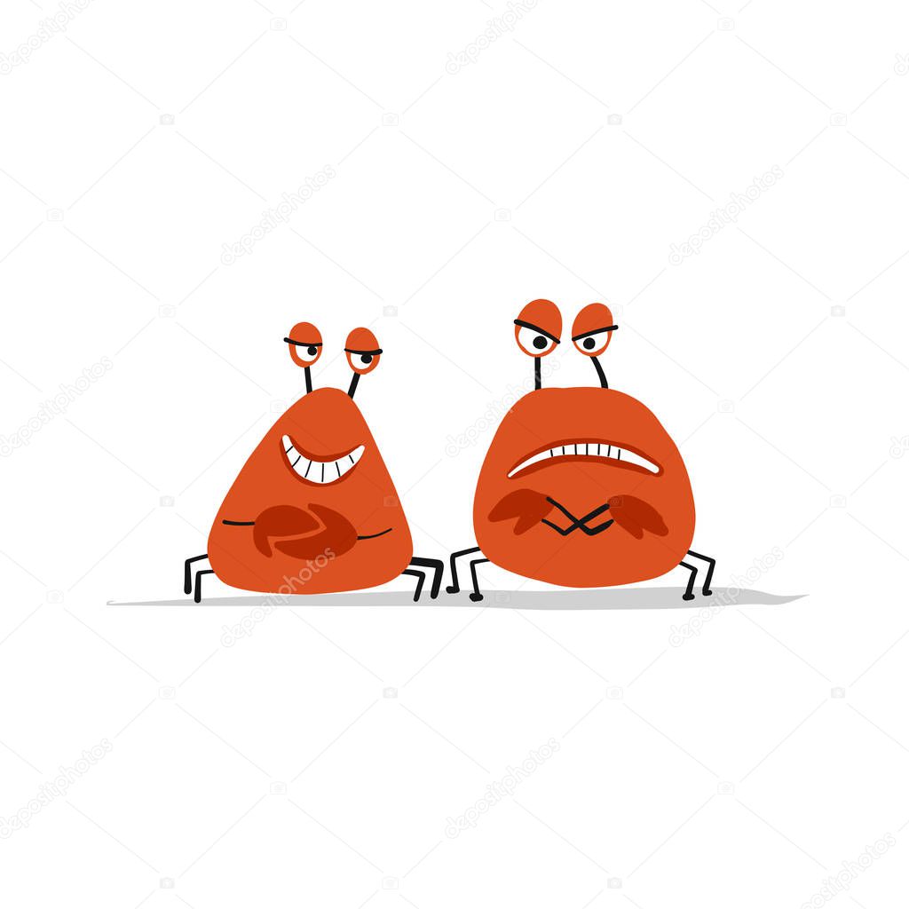 Funny friends crabs, sketch for your design. Vector illustration