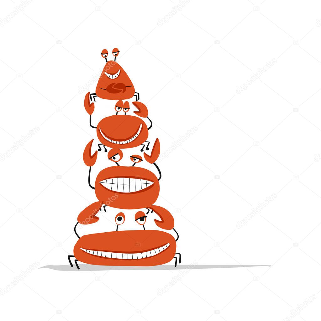 Funny friends crabs, sketch for your design. Vector illustration