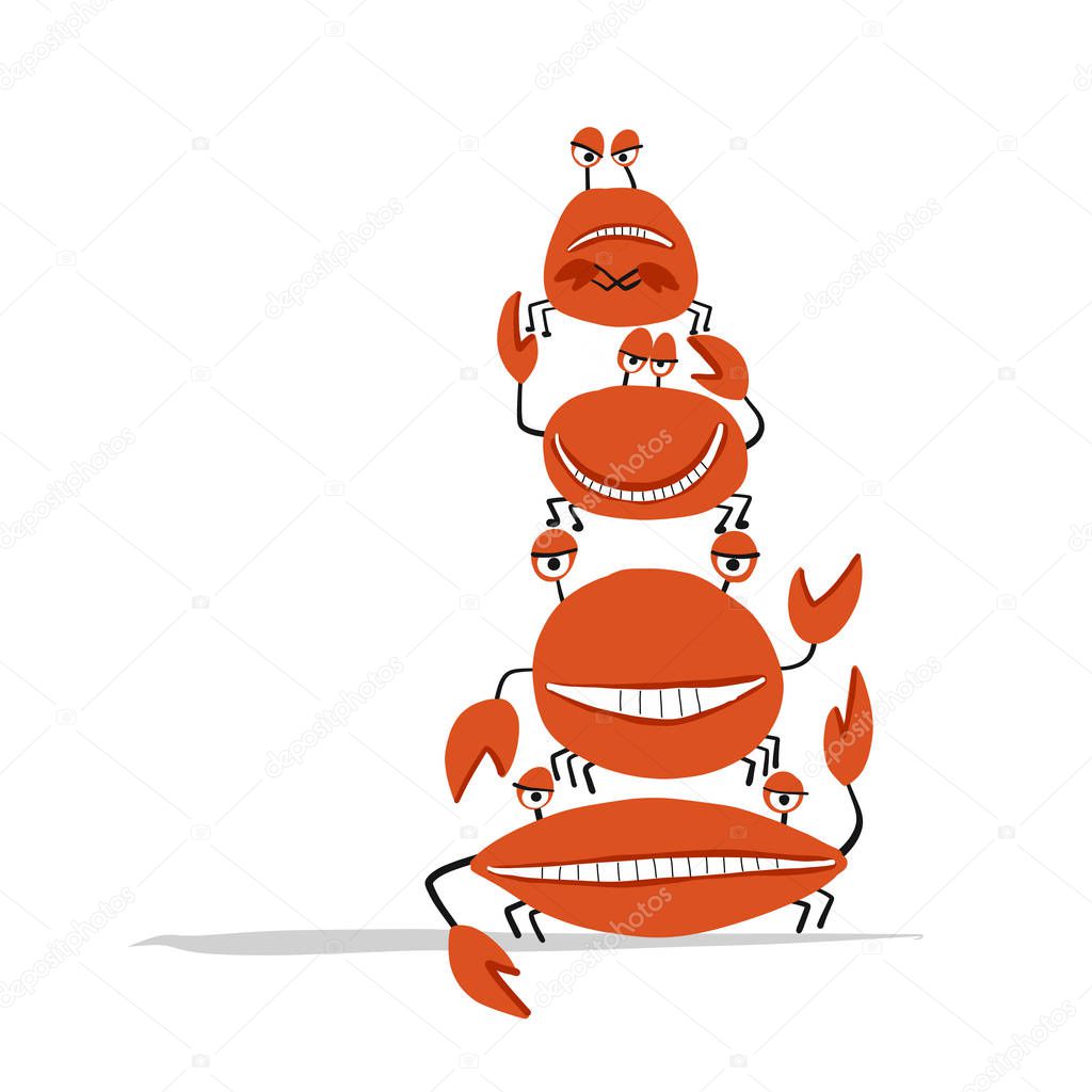 Funny friends crabs, sketch for your design. Vector illustration