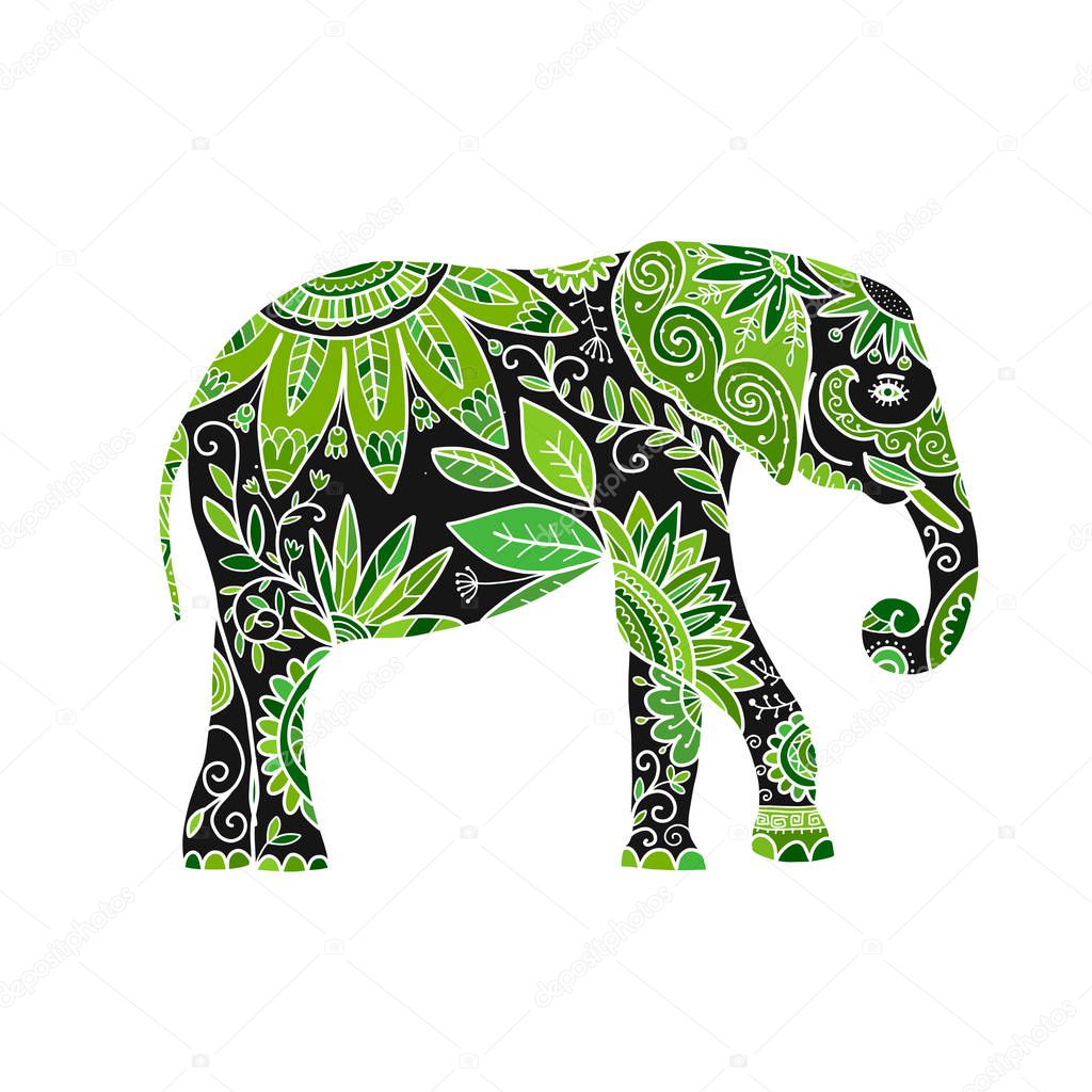 Elephant ornate, sketch for your design. Vector illustration