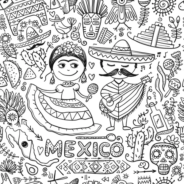 去墨西哥旅行。设计无缝模式 — 图库矢量图片