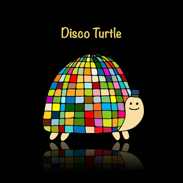 Vicces disco teknős, vázlat, a design — Stock Vector