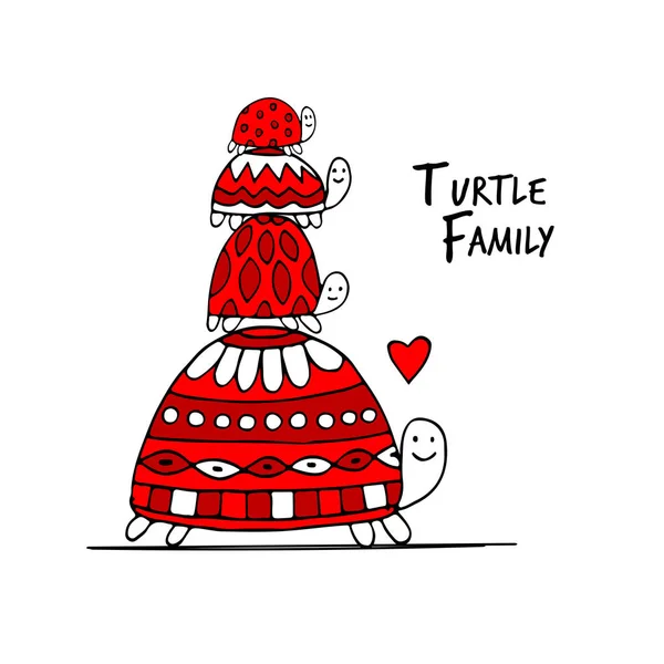 搞笑家庭，孩子，为你设计素描的海龟 — 图库矢量图片