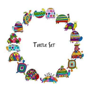 Komik kaplumbağalar tasarımınız için hazır, kroki