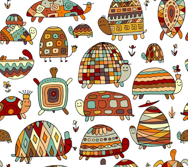 Rolig sköldpaddorna samling, sömlösa mönster för din design — Stock vektor