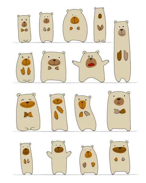 Colección de osos divertidos, boceto para su diseño — Vector de stock