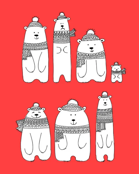 Santa bears family, sketch for your design — Stock Vector