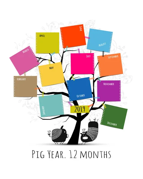 Funny pigs, symbol 2019. Calendar design — Stock Vector