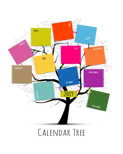 Projeto da árvore de calendário 2019 — Vetor de Stock