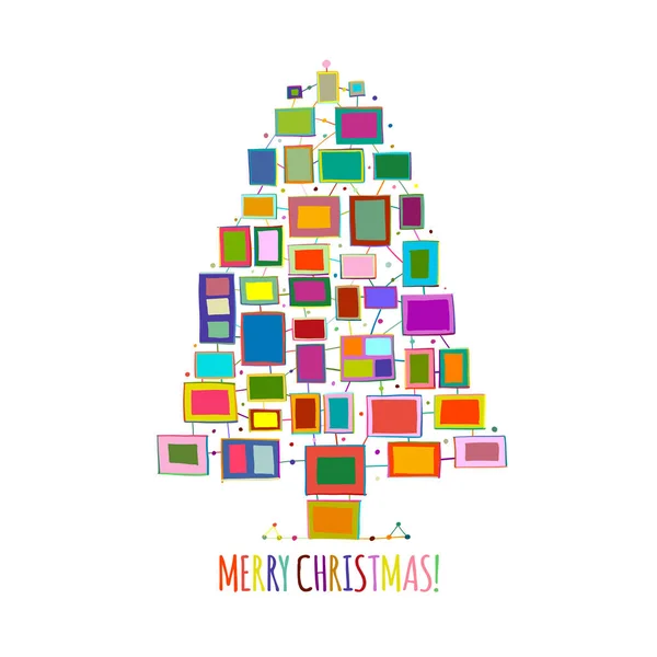 Árbol de Navidad hecho de marcos de fotos, tarjeta de felicitación para su diseño — Archivo Imágenes Vectoriales