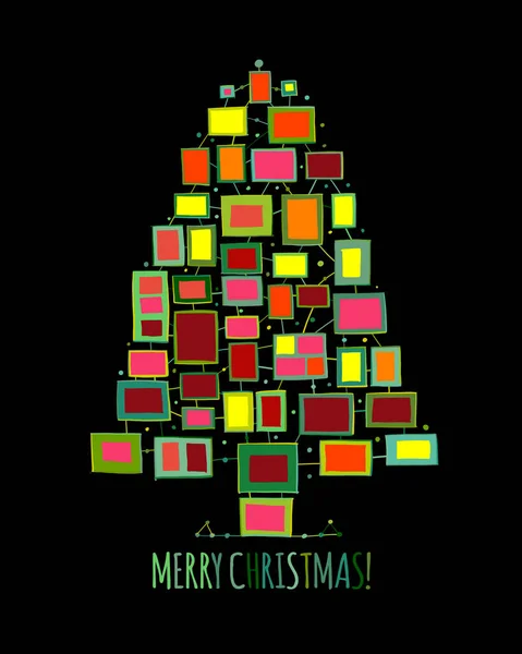 Árbol de Navidad hecho de marcos de fotos, tarjeta de felicitación para su diseño — Archivo Imágenes Vectoriales