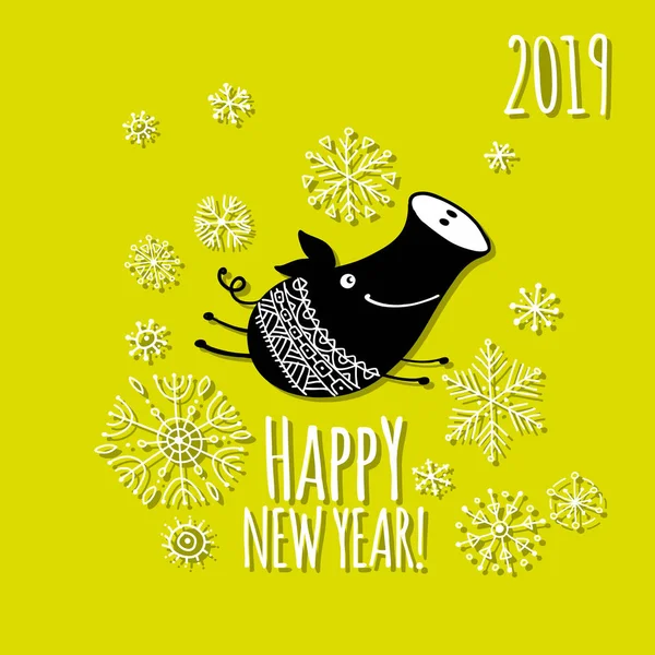 Noel kartı ile komik domuz, tasarımınız için 2019 yılın sembolü — Stok Vektör