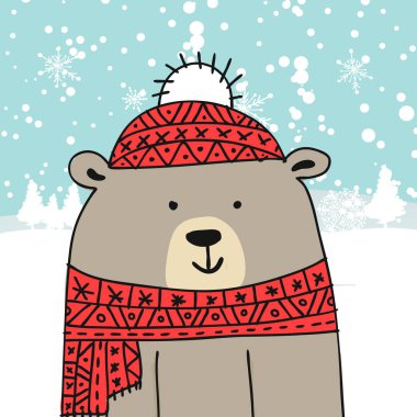 Noel kartı beyaz Noel Baba ayı ile