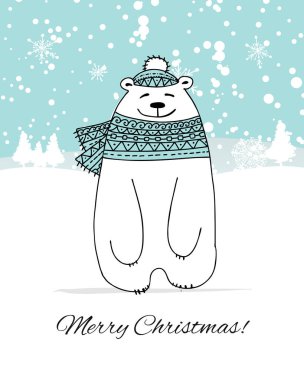 Noel kartı beyaz Noel Baba ayı ile